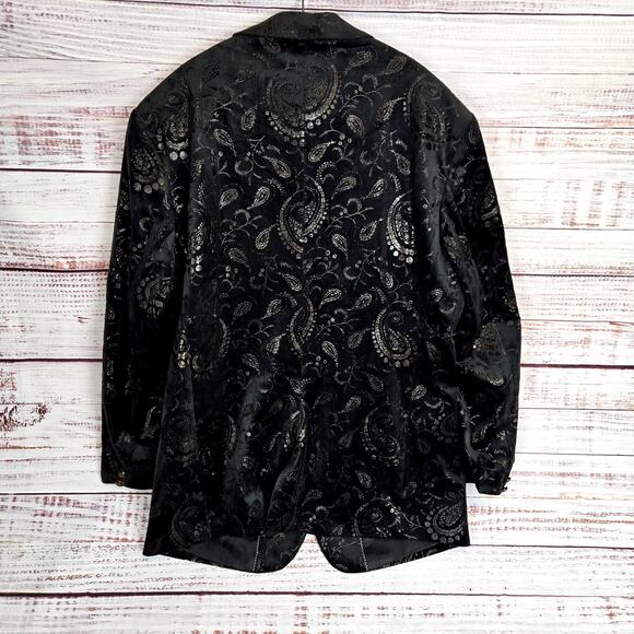 Cloudstyle Womens Black Velvet Blazer L Metallic Embossed Dark Academia Jacket - Picture 2 of 11